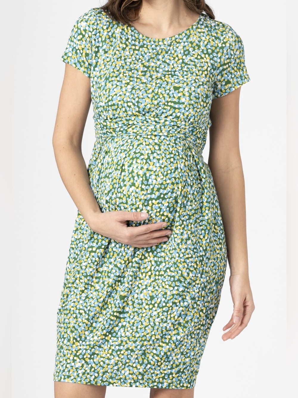 Seraphine Nursing Maternity Dress 6 Green Yellow Print Breastfeeding Preppy Mom